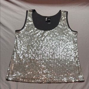 Bisou Bisou Mob Wife Sparkling Silver Sequin Tank Top Glamorous Y2K Large